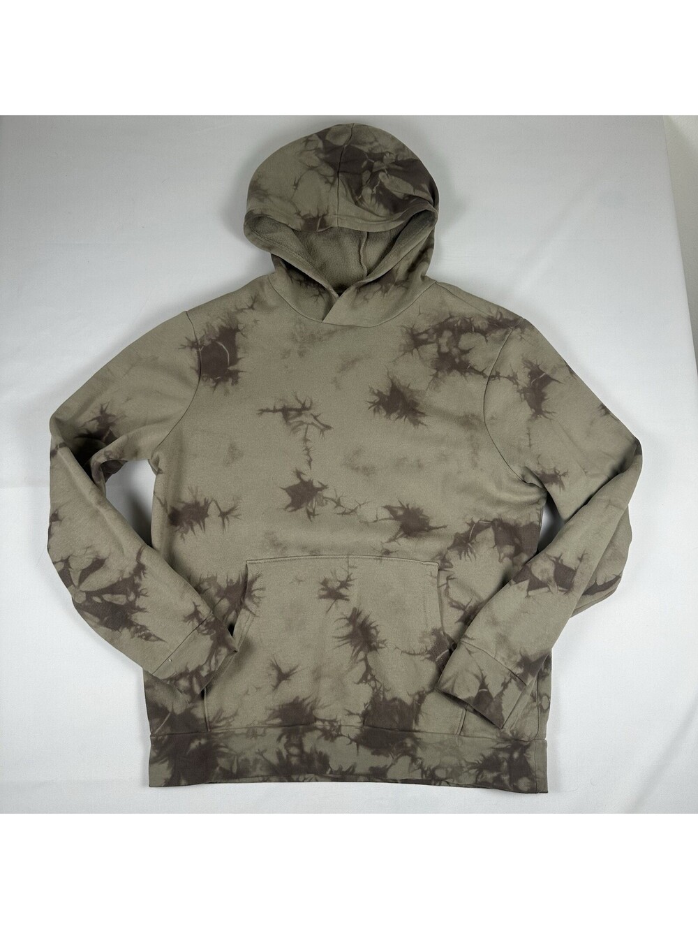 Abound Hoodie Mens Size L Olive Brown Tie Dye Pullover Fleece Sweatshirt